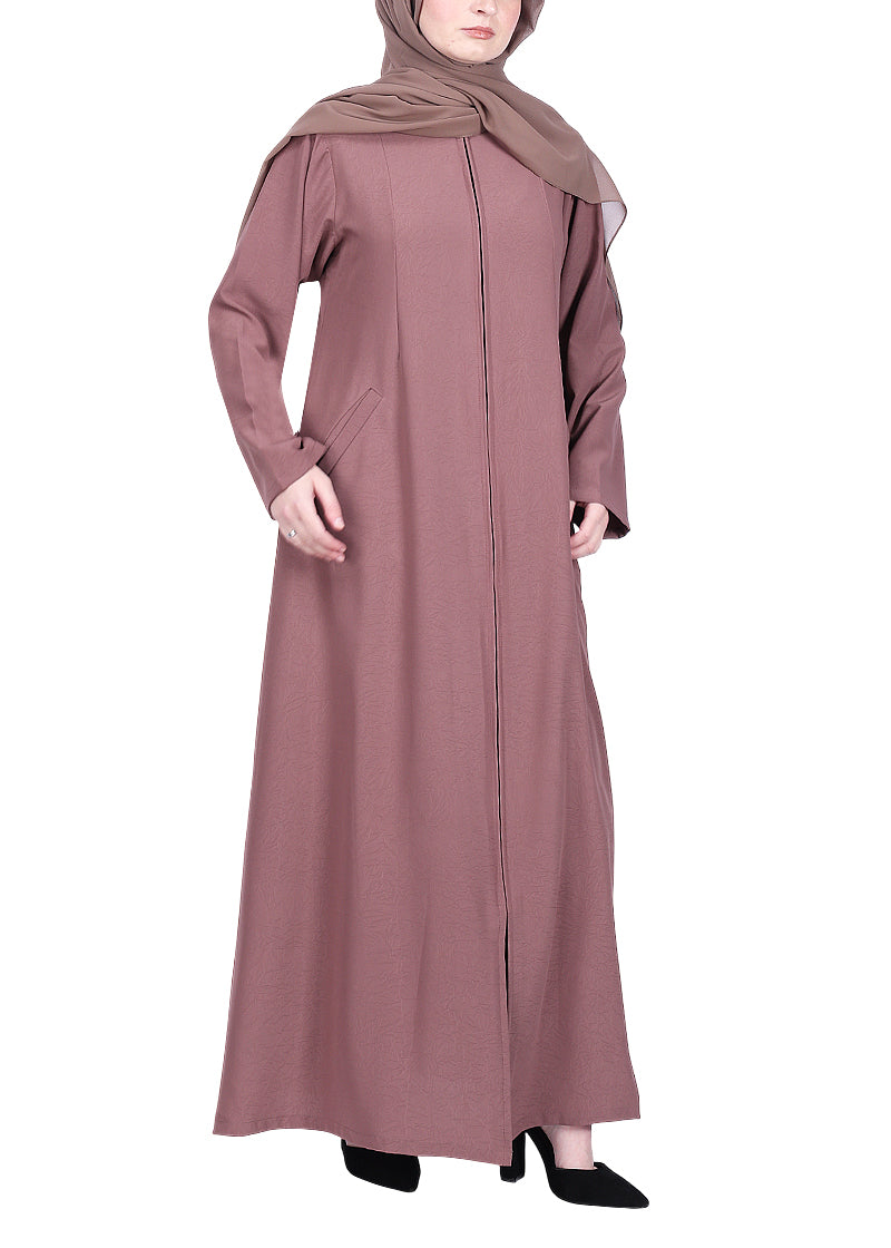 Being Muslims Sleek Abaya with Zipper and Pockets Burnish Brown
