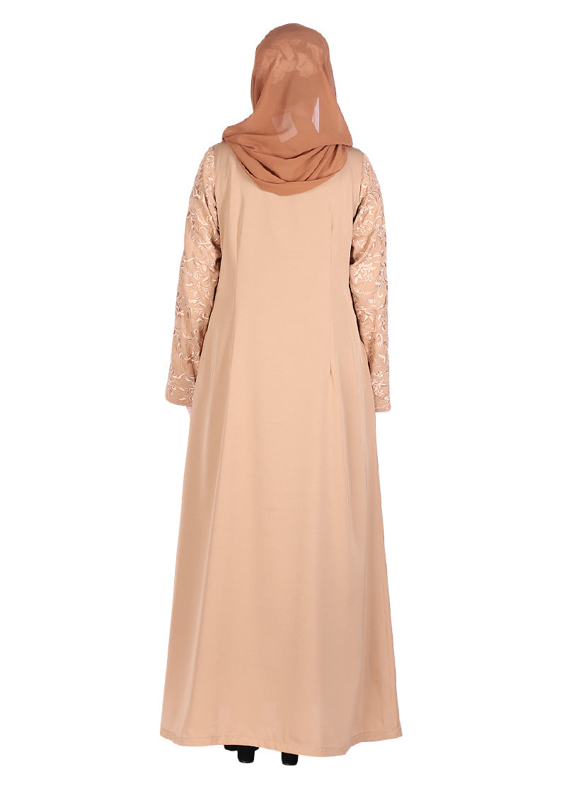 Being Muslims Abaya with Magnificent Rich Embroidery Beige