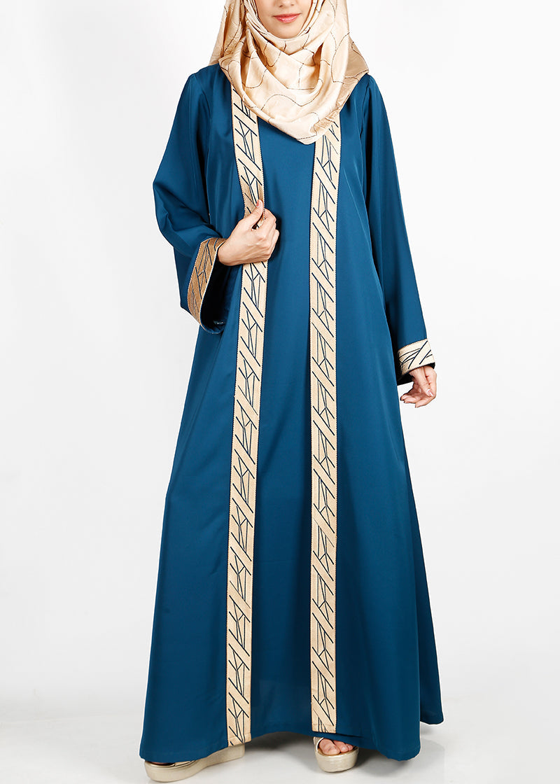 BeingMuslims Set with Gold Trim Shrug Outer and Matching Inner Abaya Green