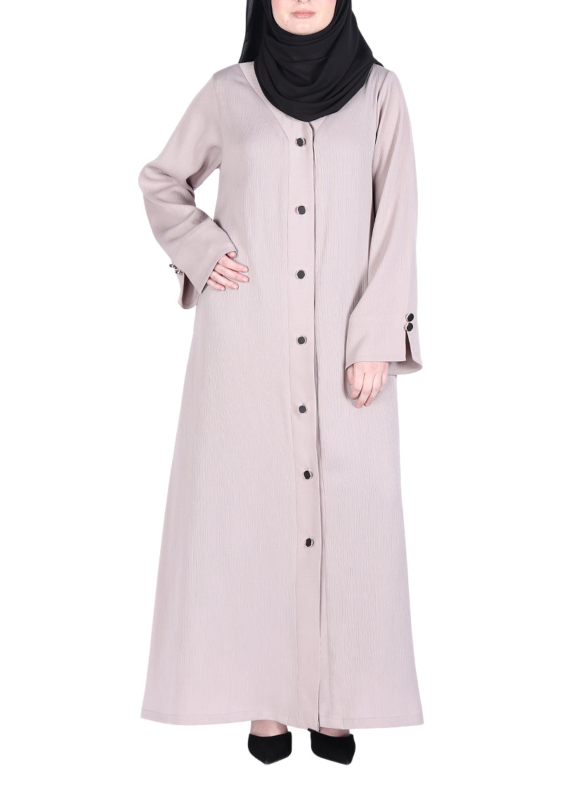 BeingMuslims Flowy Distinguished Abaya Light Beige