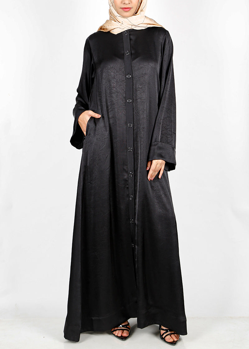 BeingMuslims Button-front Lustrous Abaya Black