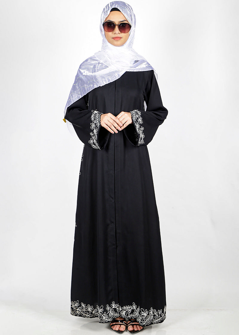BeingMuslims Graceful Side Embroidered Abaya Black