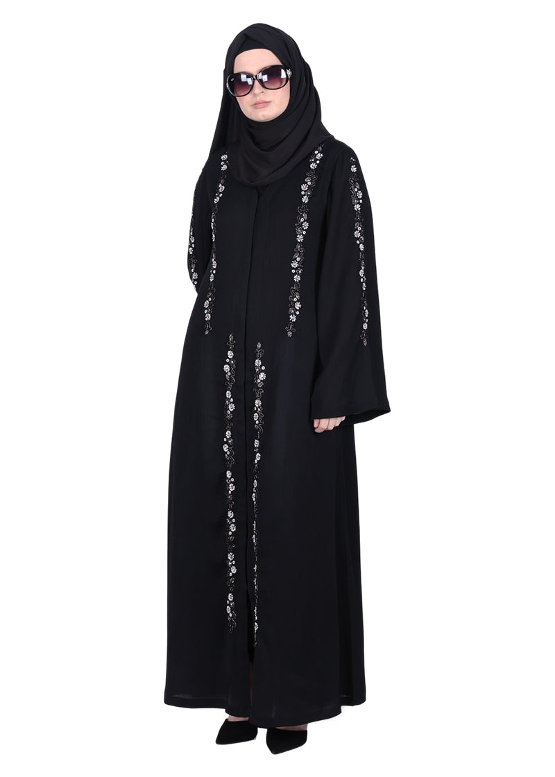 BeingMuslims Abaya with Designer Intricate Hand Embroidery Black