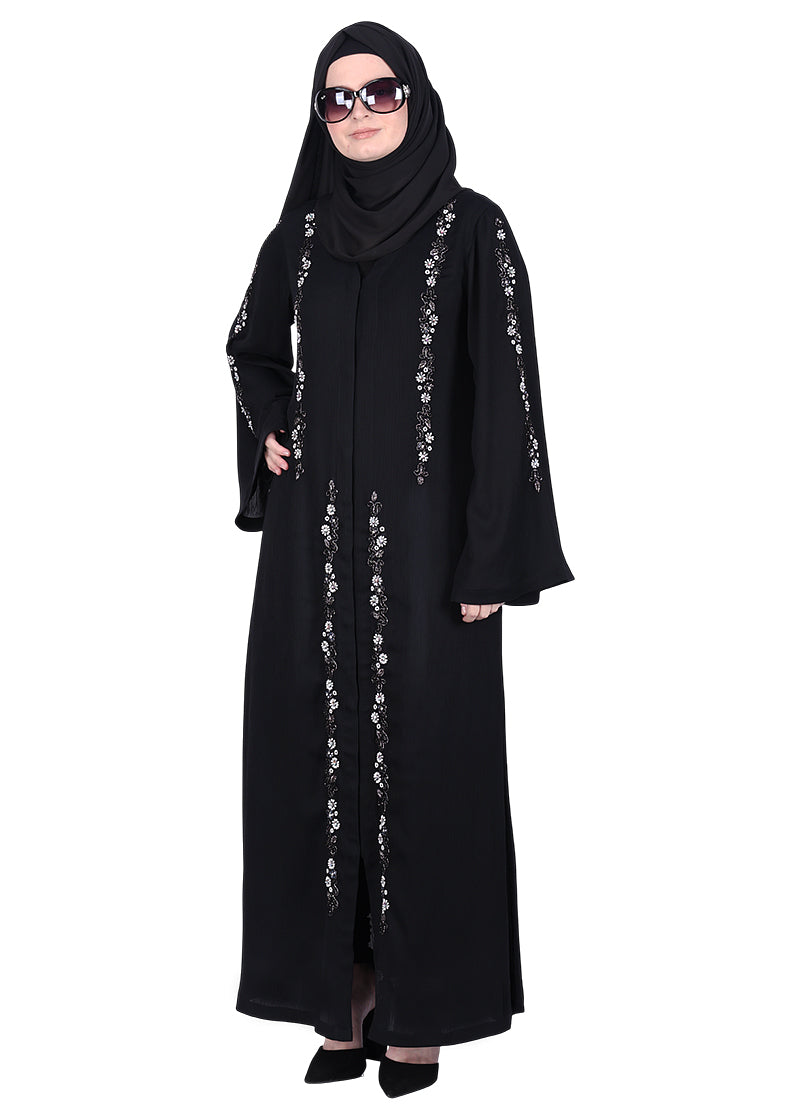 BeingMuslims Abaya with Designer Intricate Hand Embroidery Black