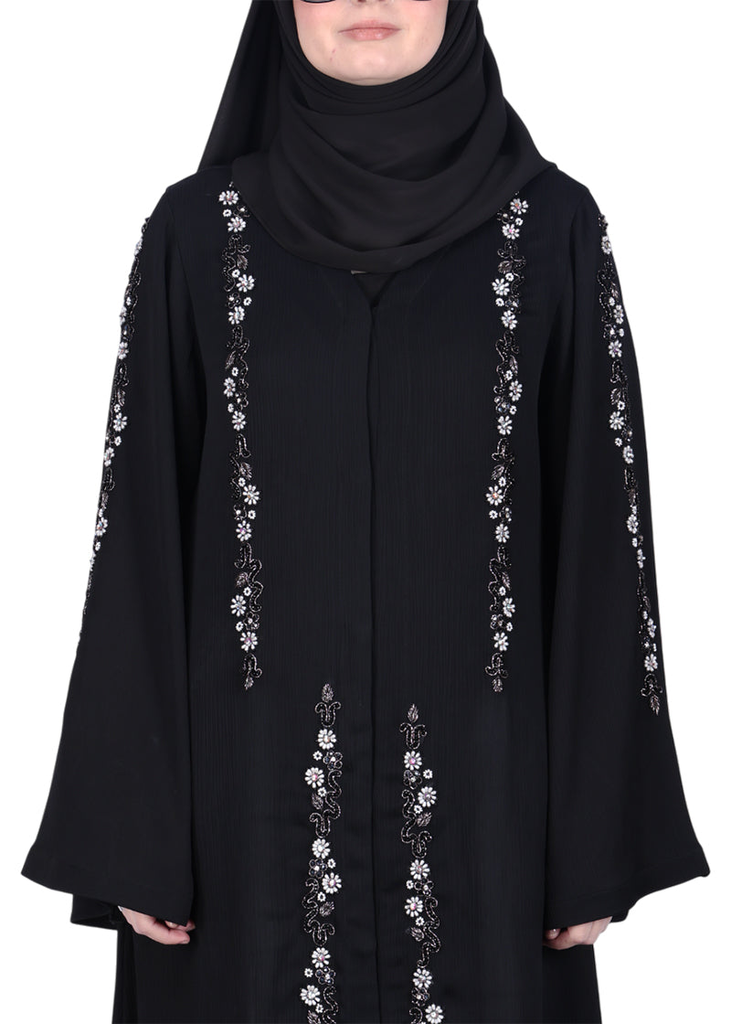 BeingMuslims Abaya with Designer Intricate Hand Embroidery Black