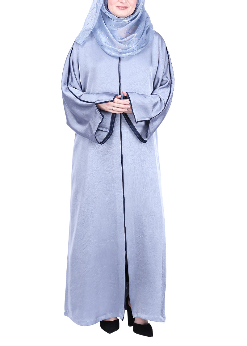 BeingMuslims Gleaming Elite Crush Abaya with Piping Silver