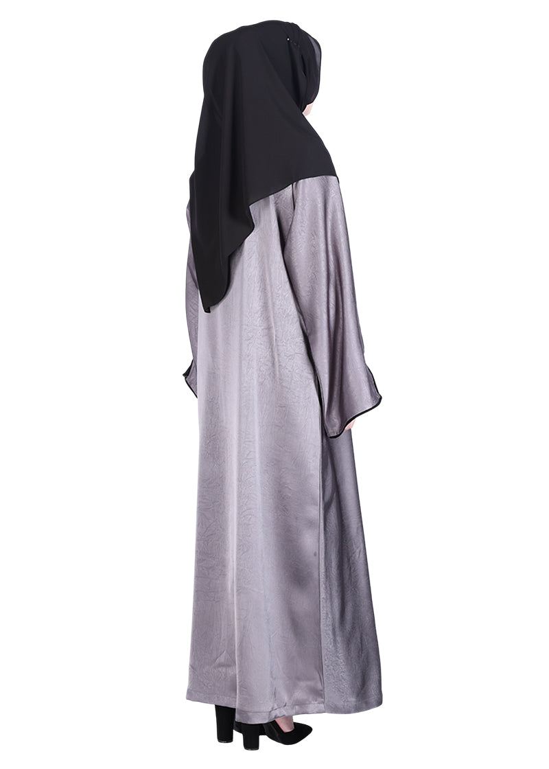 BeingMuslims Gleaming Elite Crush Abaya with Piping Dark Grey