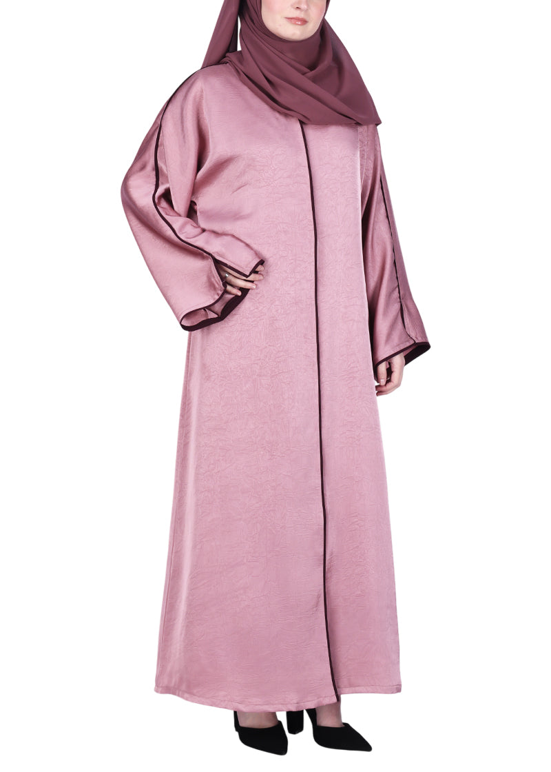 BeingMuslims Gleaming Elite Crush Abaya with Piping Onion Pink