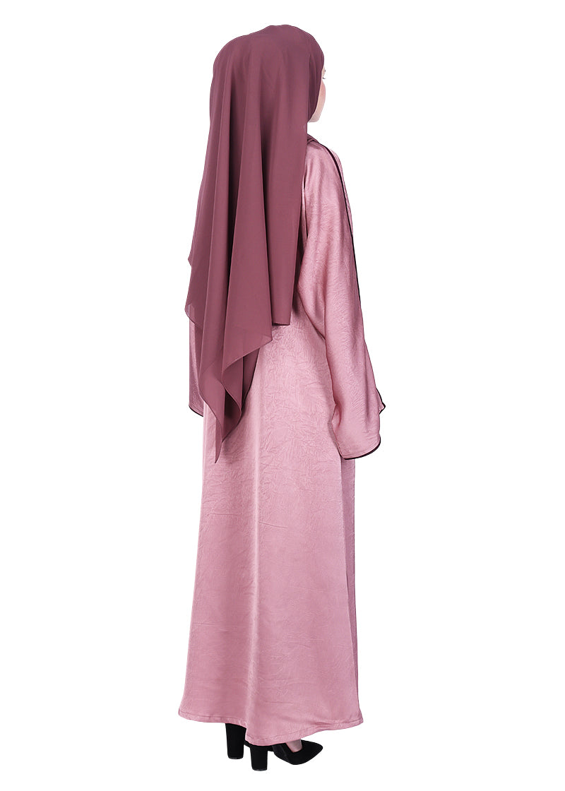 BeingMuslims Gleaming Elite Crush Abaya with Piping Onion Pink