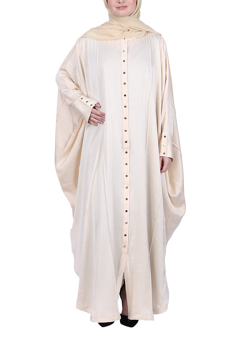 BeingMuslims Lustrous Front Open Buttoned Kaftan Cream