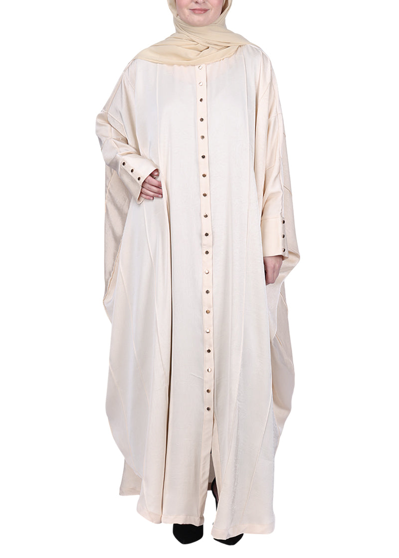 BeingMuslims Lustrous Front Open Buttoned Kaftan Cream
