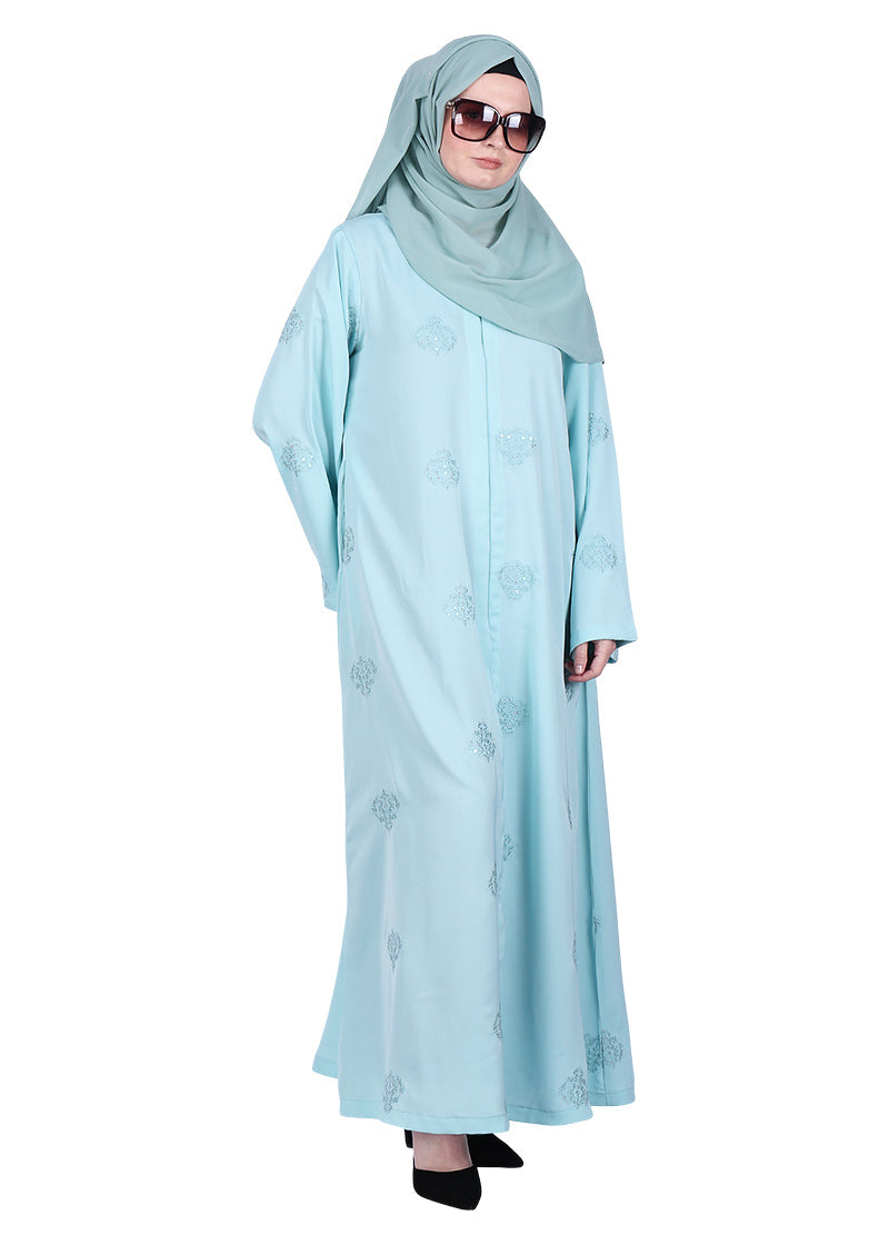 BeingMuslims Abaya with Dainty Medallion Sequin Motifs Sea Green