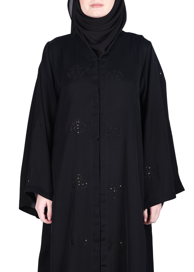 BeingMuslims Abaya with Dainty Medallion Sequin Motifs Black