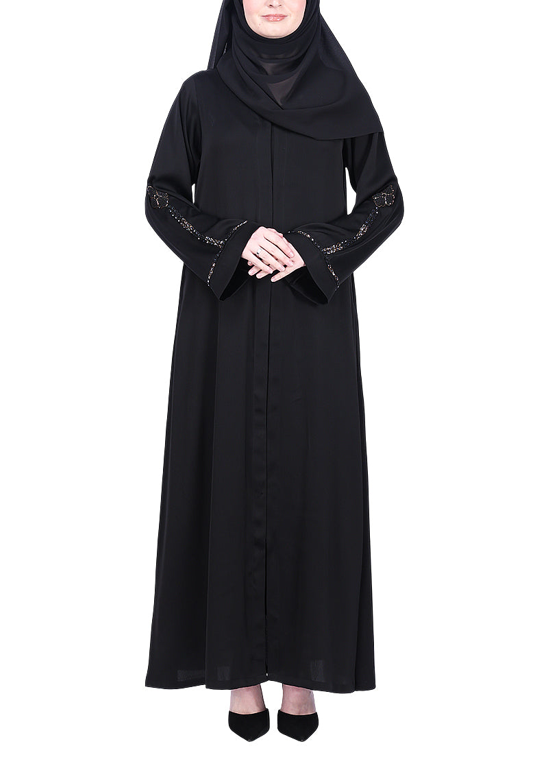 BeingMuslims Black with Delicate Embroidery on Sleeves Black