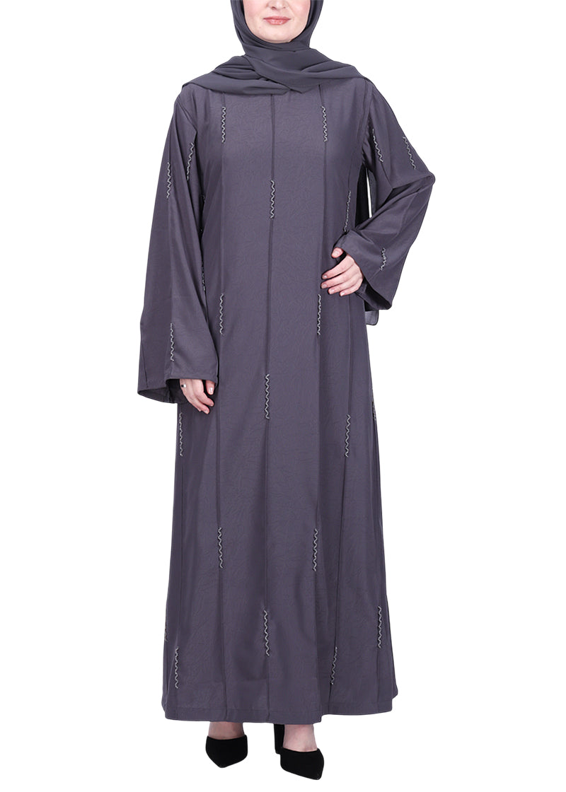 BeingMuslims Abaya with Vertical Piping with Hand Embroidery Dark Grey