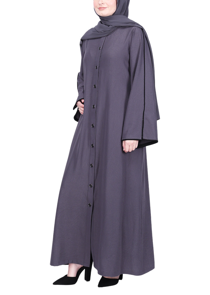BeingMuslims Sophisticated Abaya with Back Piping. Dark Grey