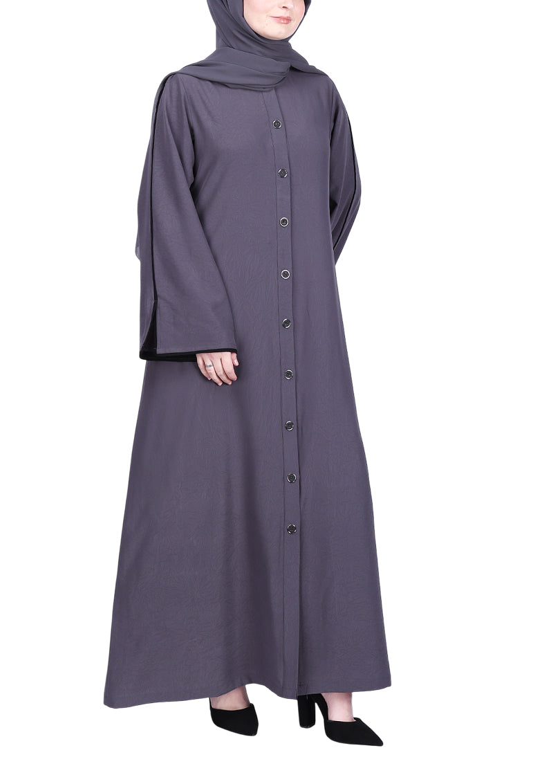 BeingMuslims Sophisticated Abaya with Back Piping. Dark Grey