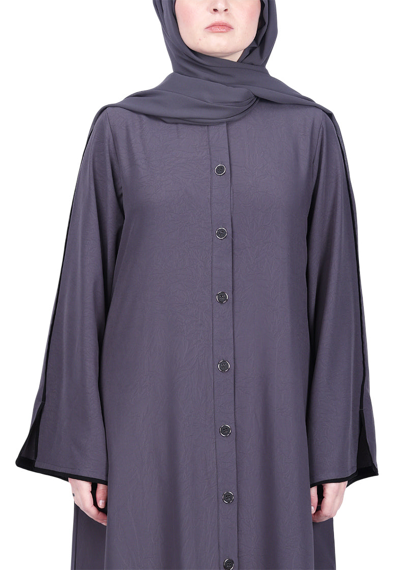 BeingMuslims Sophisticated Abaya with Back Piping. Dark Grey