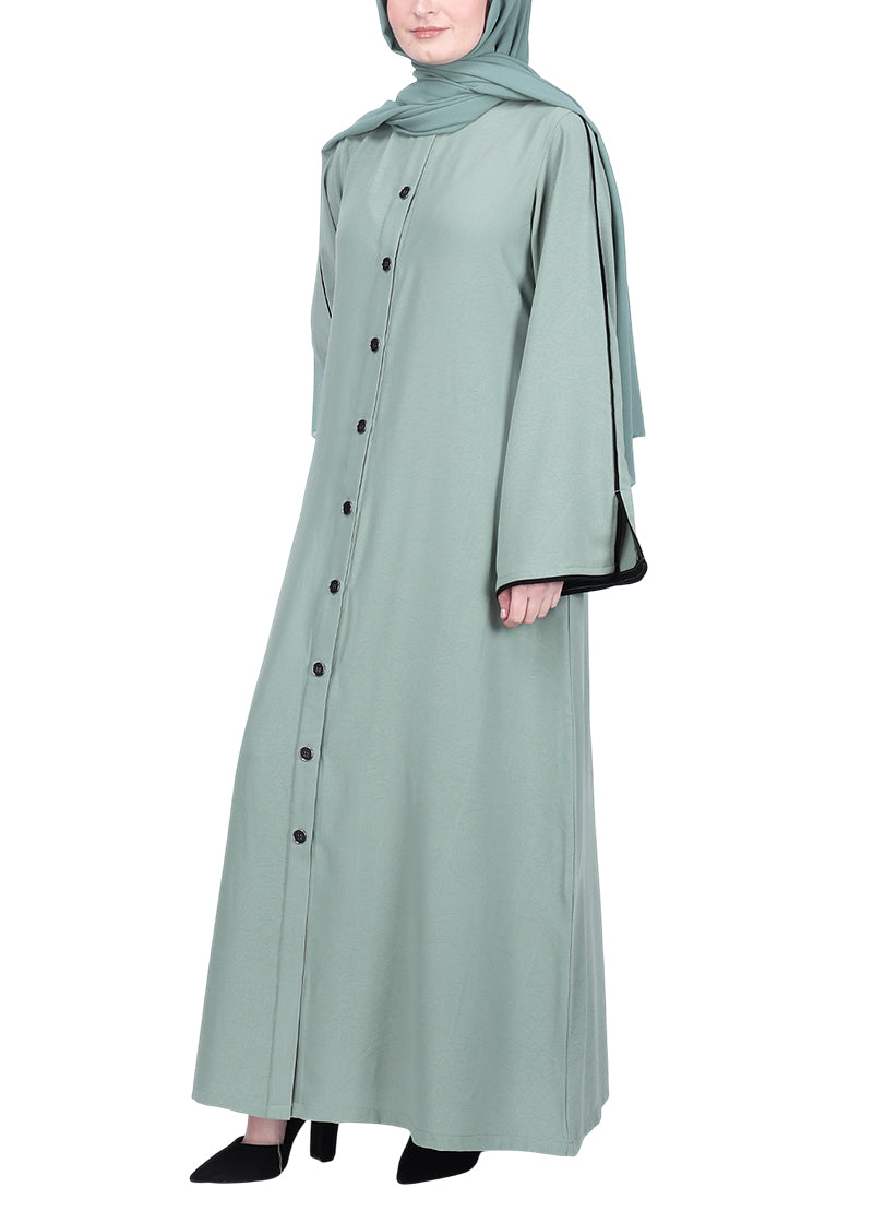 BeingMuslims Sophisticated Abaya with Back Piping. Mint