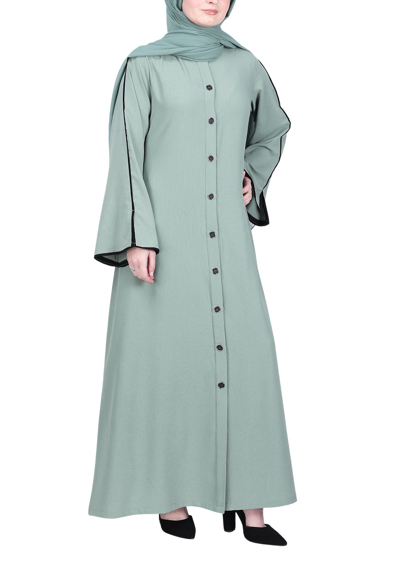 BeingMuslims Sophisticated Abaya with Back Piping. Mint