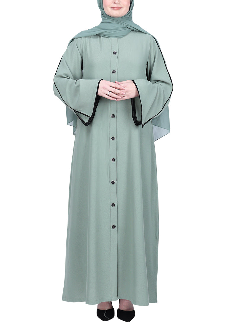 BeingMuslims Sophisticated Abaya with Back Piping. Mint