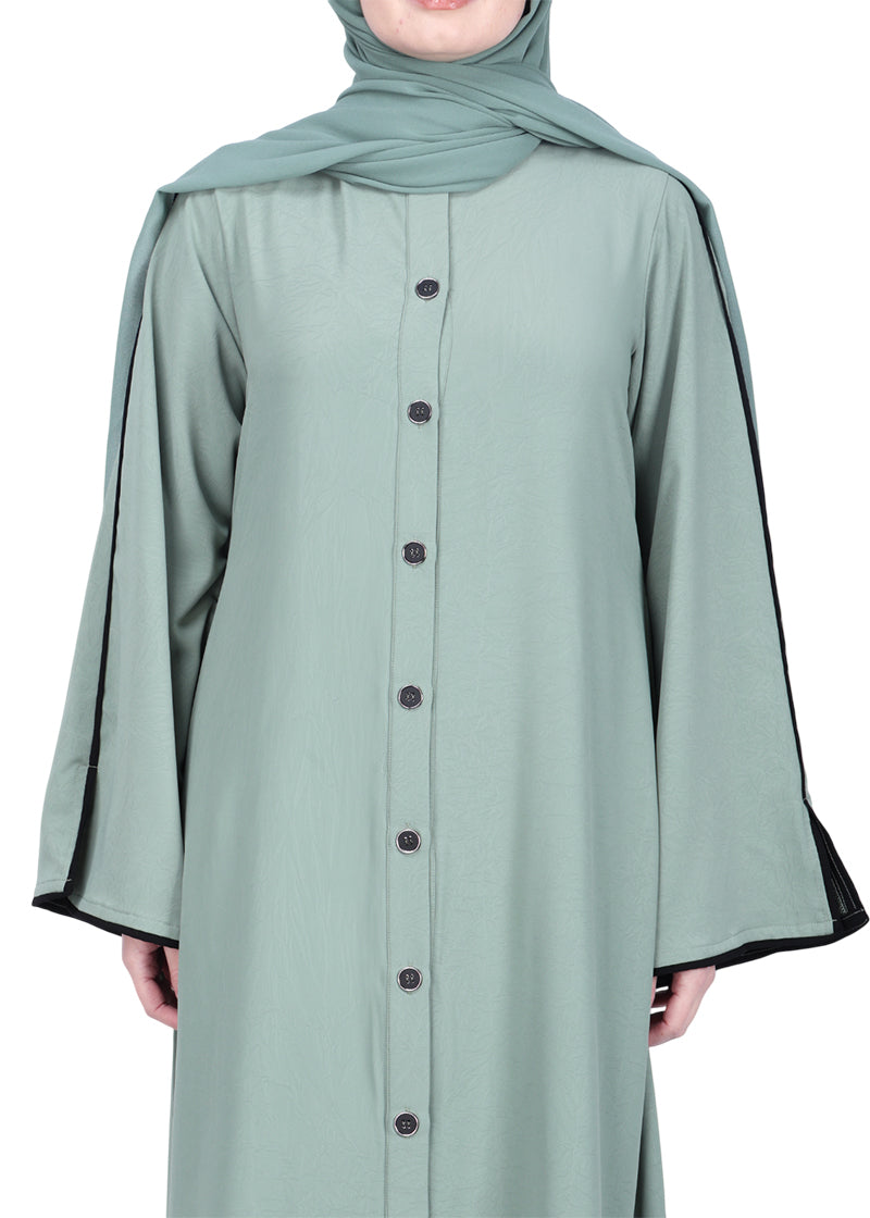 BeingMuslims Sophisticated Abaya with Back Piping. Mint