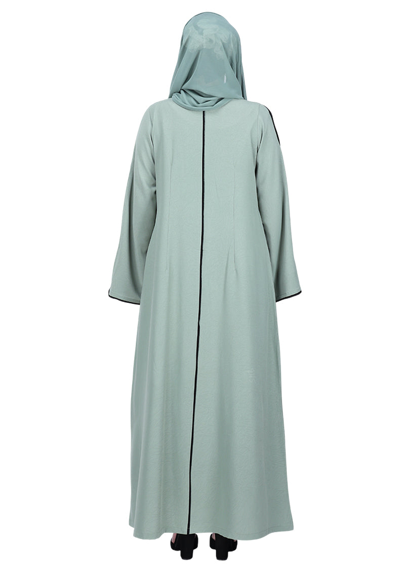 BeingMuslims Sophisticated Abaya with Back Piping. Mint