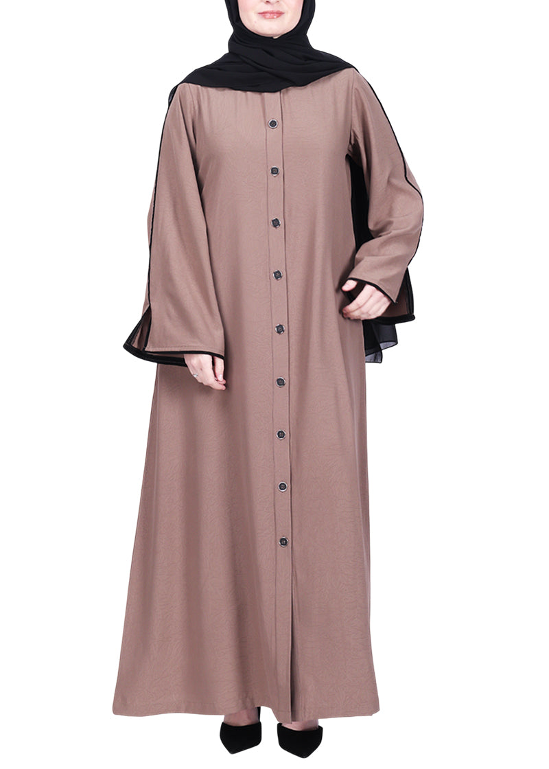 BeingMuslims Sophisticated Abaya with Back Piping. Oak Brown