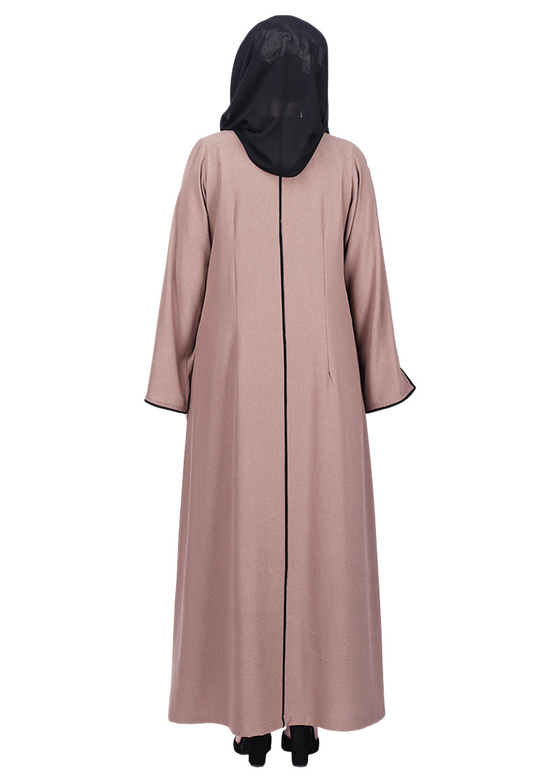 BeingMuslims Sophisticated Abaya with Back Piping. Oak Brown