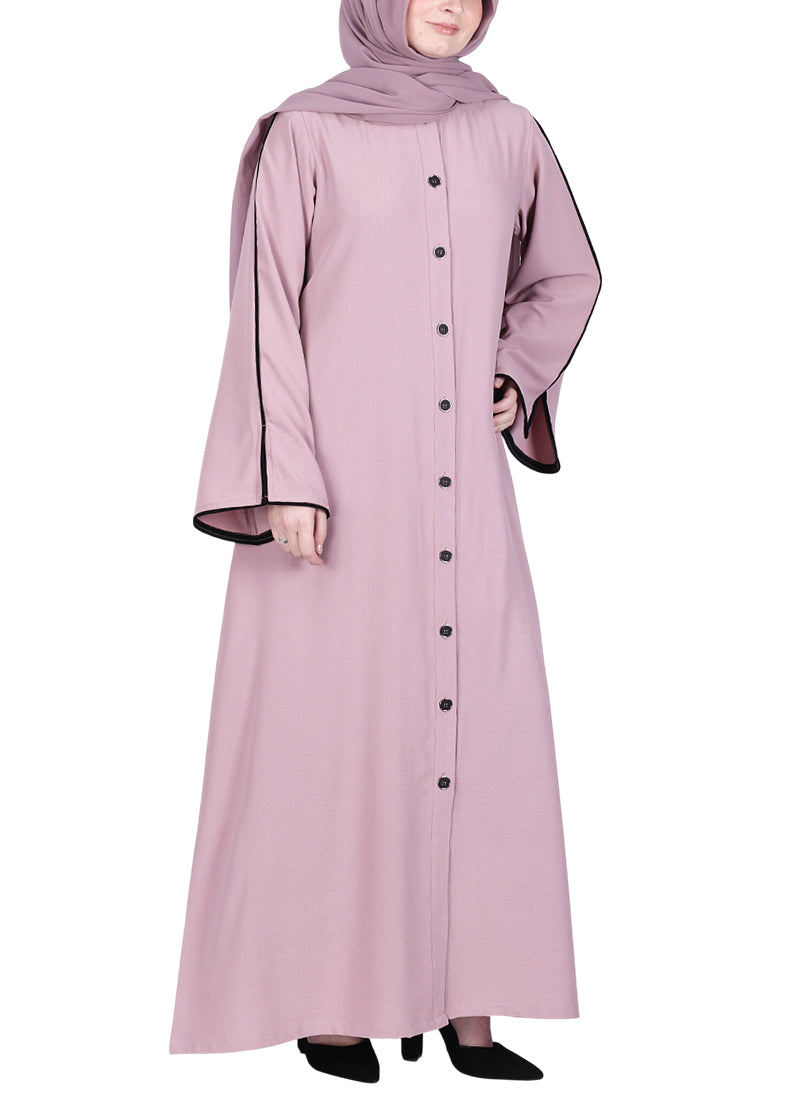 BeingMuslims Sophisticated Abaya with Back Piping. Pink