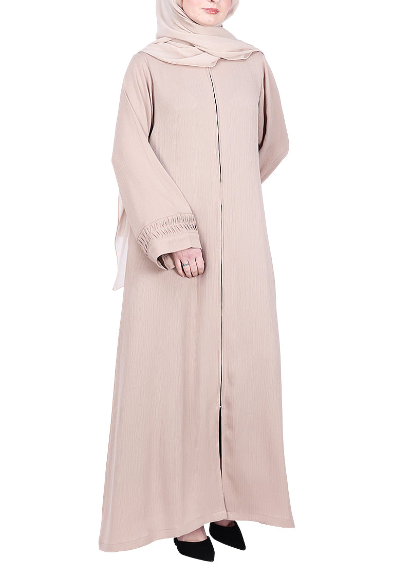 BeingMuslims Sleek Abaya with Designer Sleeves Beige
