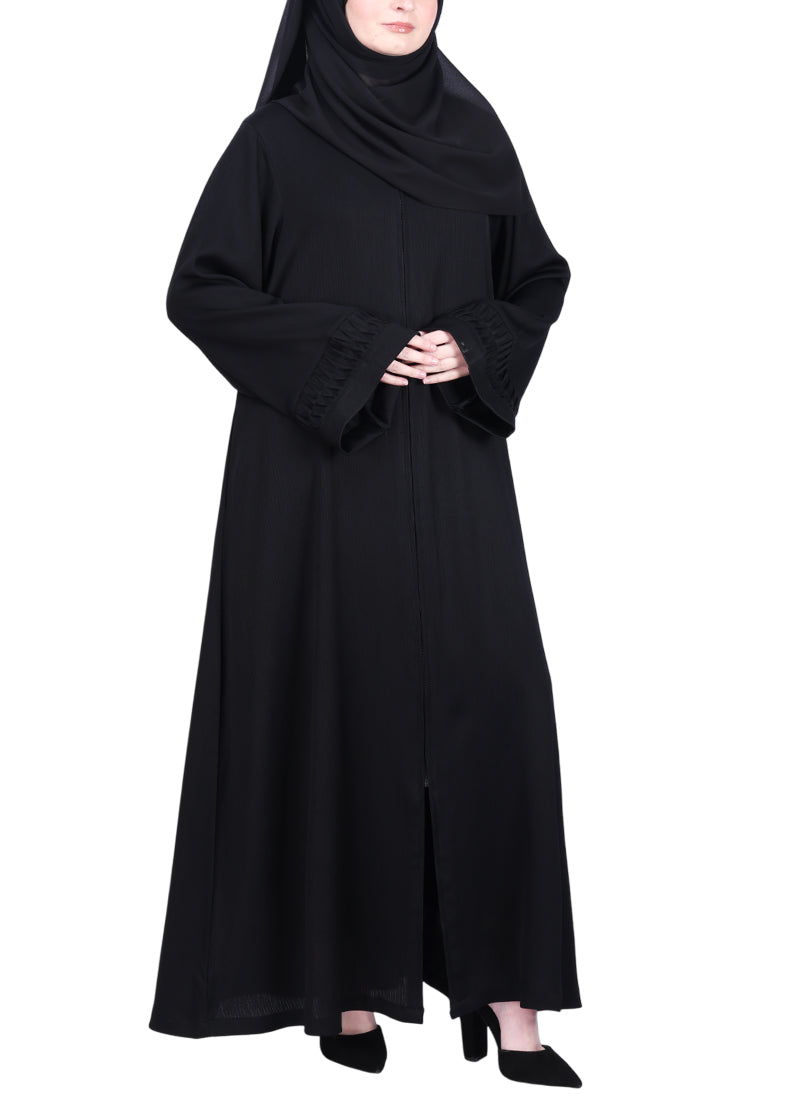 BeingMuslims Sleek Abaya with Designer Sleeves Black