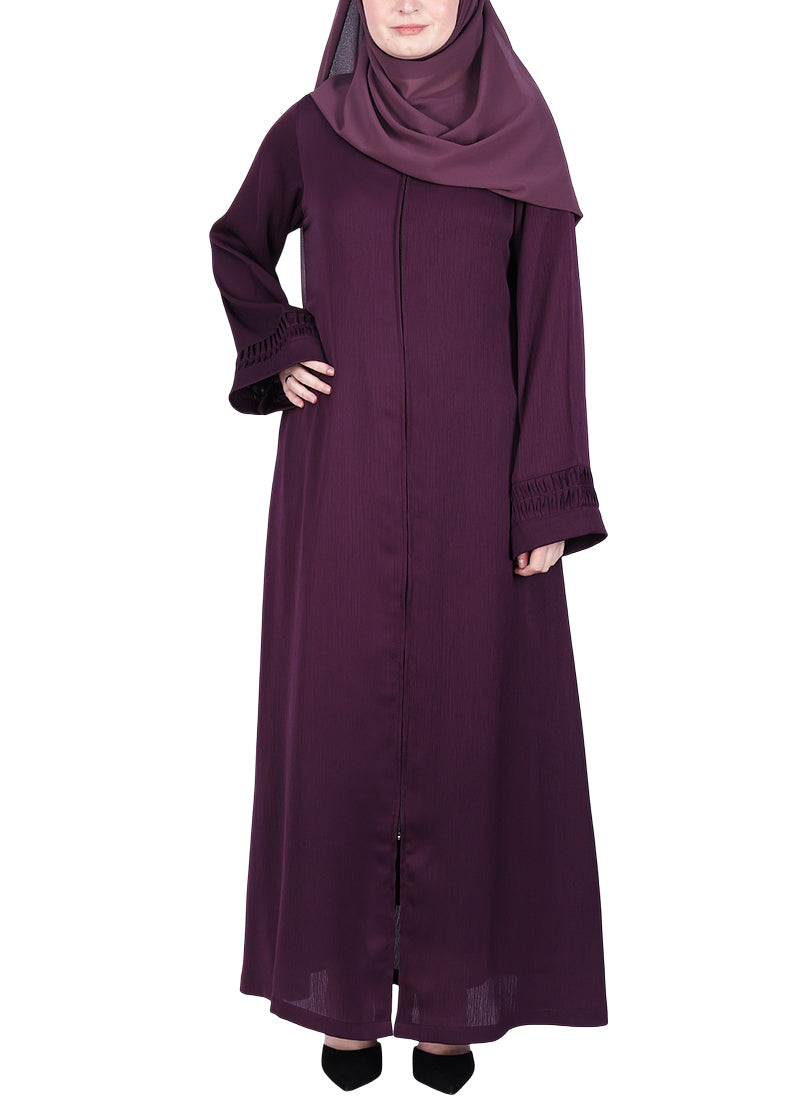 BeingMuslims Sleek Abaya with Designer Sleeves Purple