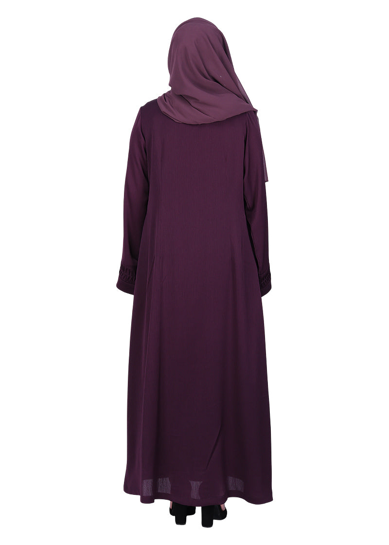 BeingMuslims Sleek Abaya with Designer Sleeves Purple