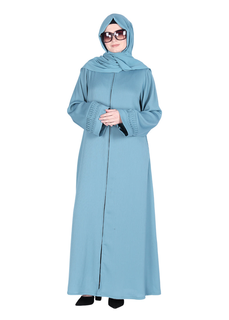 BeingMuslims Sleek Abaya with Designer Sleeves Teal Blue