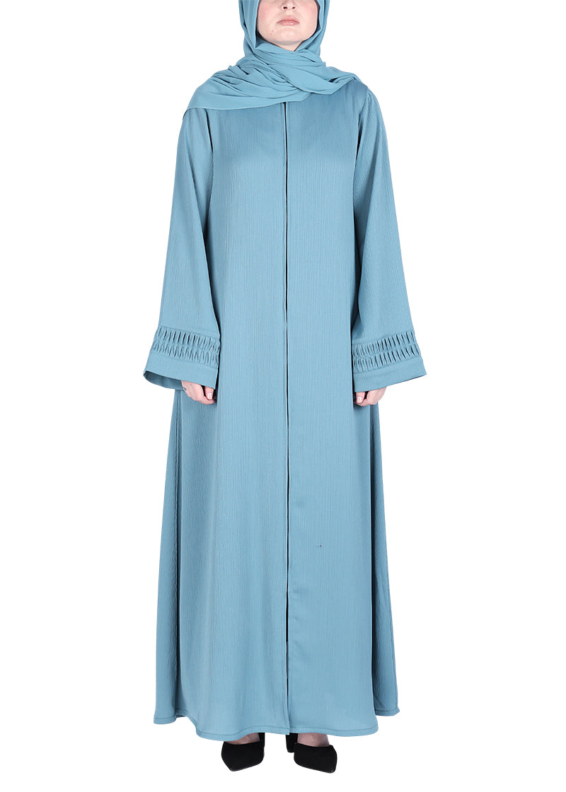 BeingMuslims Sleek Abaya with Designer Sleeves Teal Blue