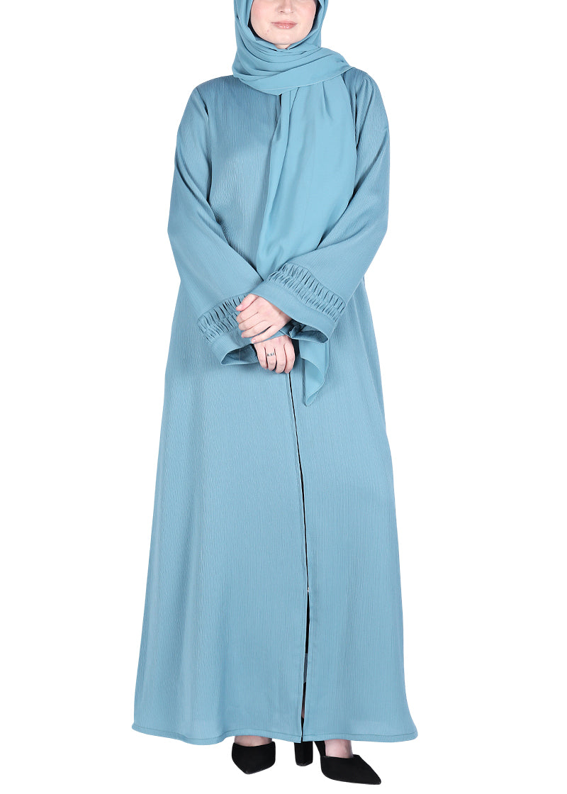 BeingMuslims Sleek Abaya with Designer Sleeves Teal Blue