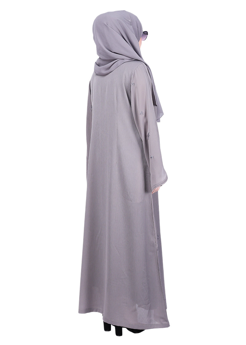 BeingMuslims Abaya with Starburst Crystal Embroidery Motifs Grey
