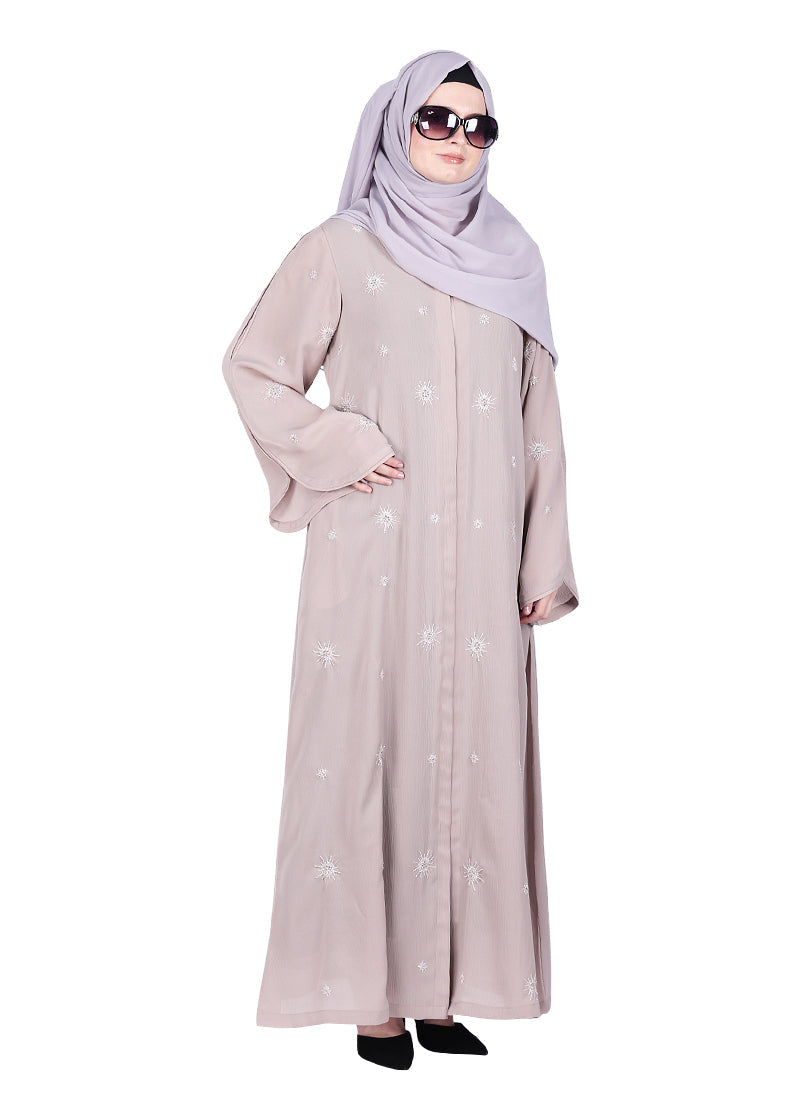 BeingMuslims Abaya with Starburst Crystal Embroidery Motifs Beige