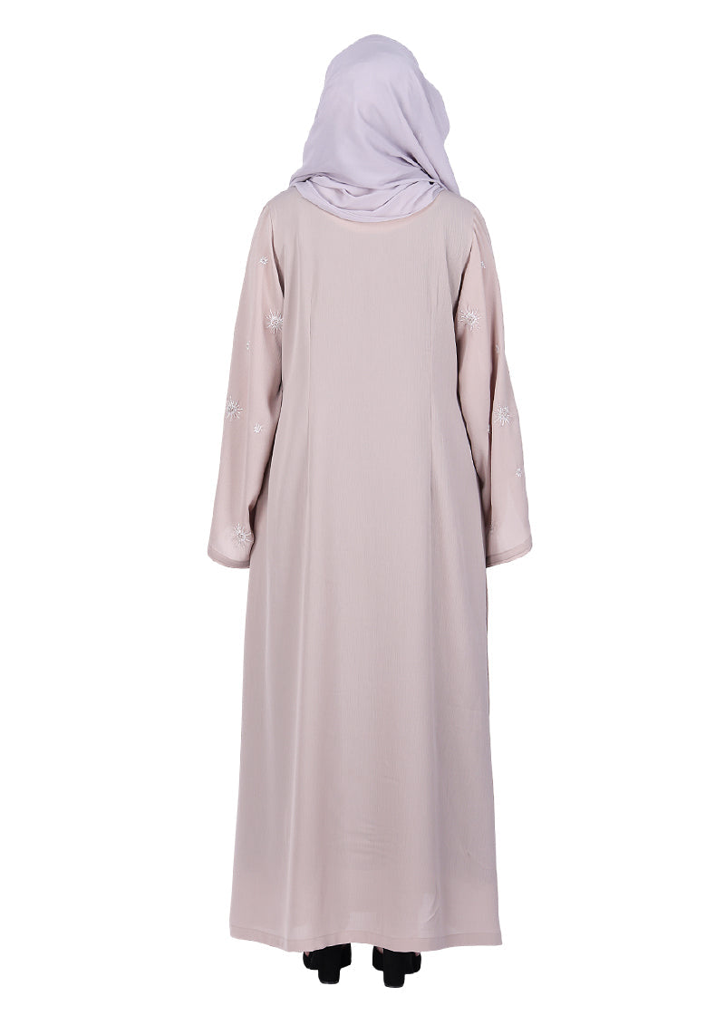 BeingMuslims Abaya with Starburst Crystal Embroidery Motifs Beige