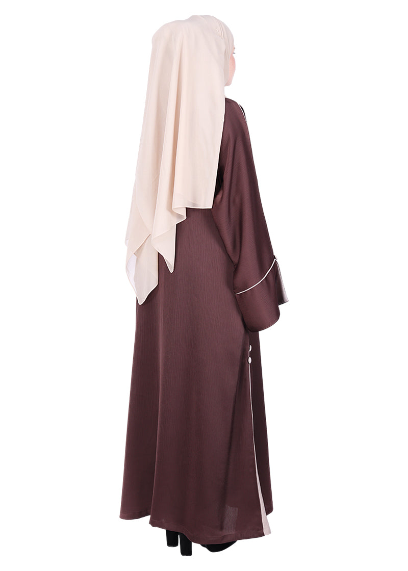 BeingMuslims Flowy Abaya with Sleek contrast Piping Brown