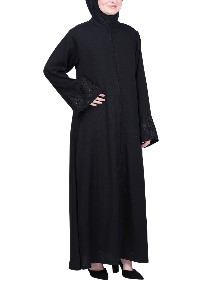 BeingMuslims Extraordinary Abaya Golden Circular Medallion Motifs Black
