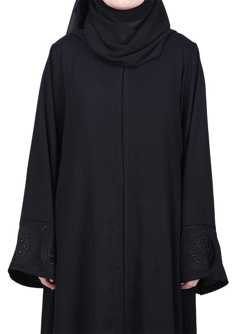 BeingMuslims Extraordinary Abaya Golden Circular Medallion Motifs Black