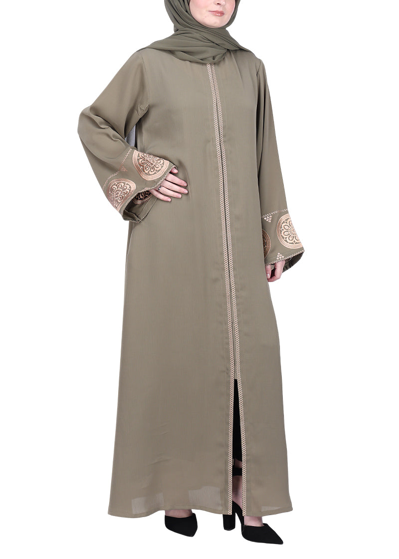 BeingMuslims Extraordinary Abaya Golden Circular Medallion Motifs Green
