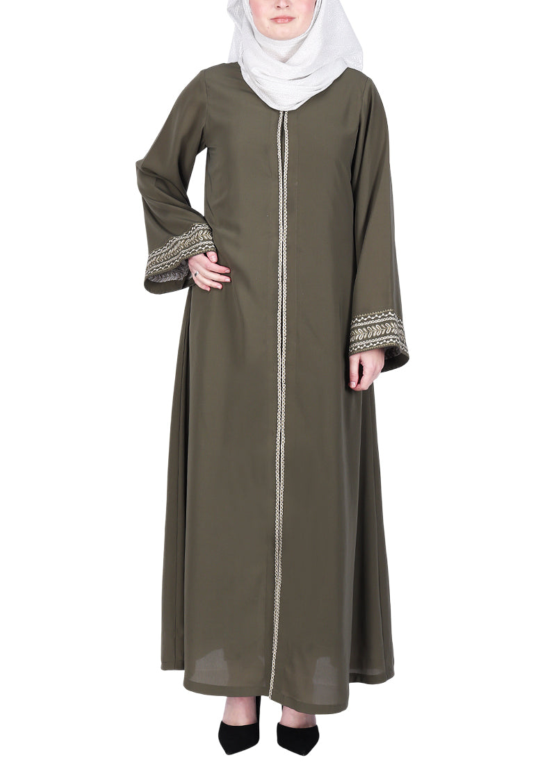 BeingMuslims Abayas with Delicate Geomtric Lines Embroidery Dead Mint