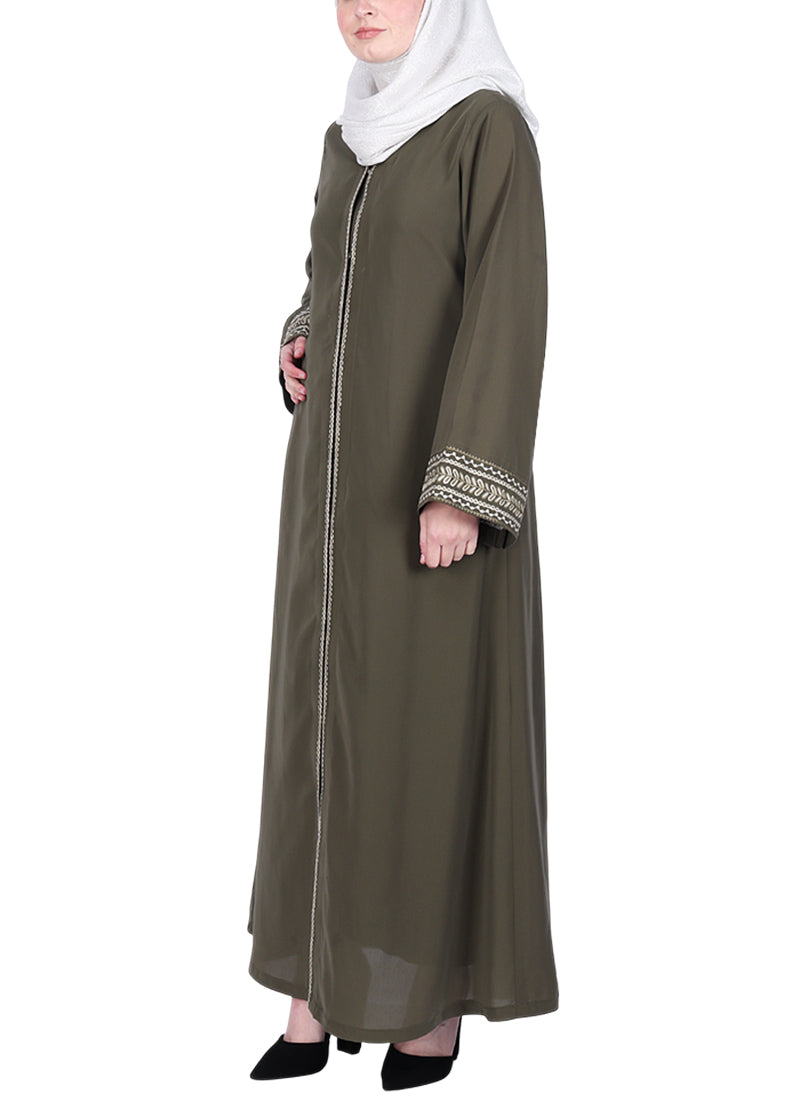 BeingMuslims Abayas with Delicate Geomtric Lines Embroidery Dead Mint