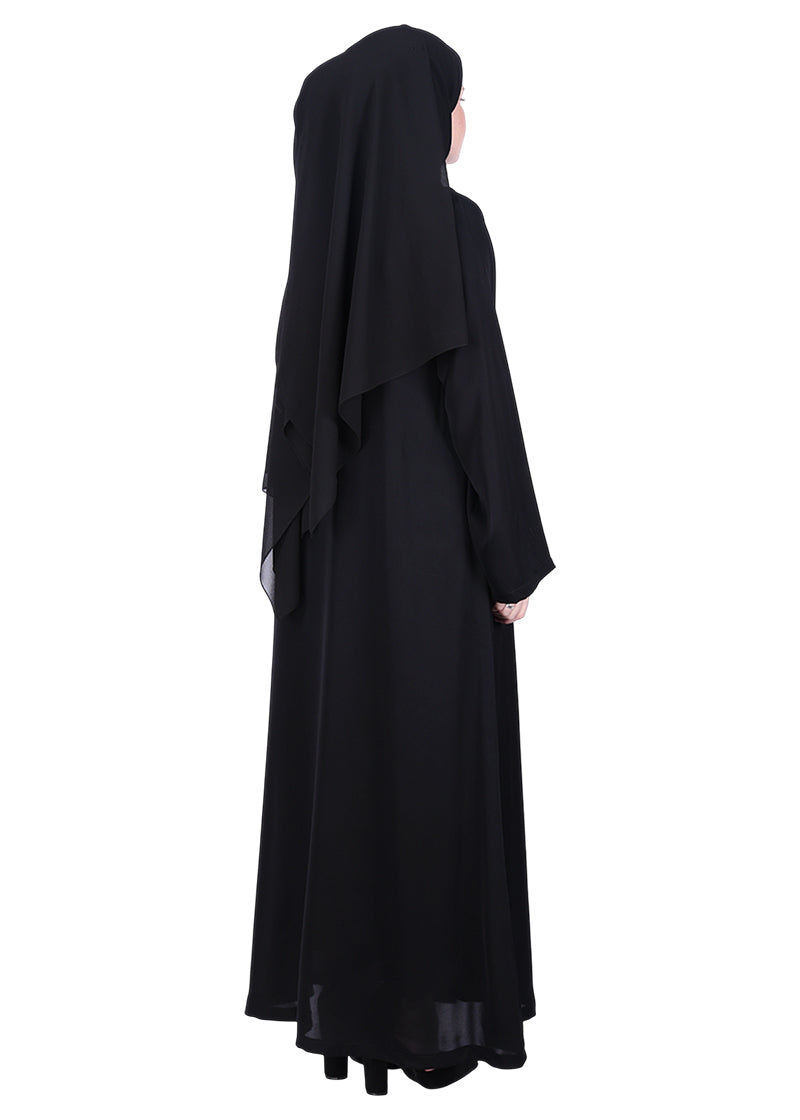 BeingMuslims Luxury Abaya with Muted Jewel Tone Embroidery Black