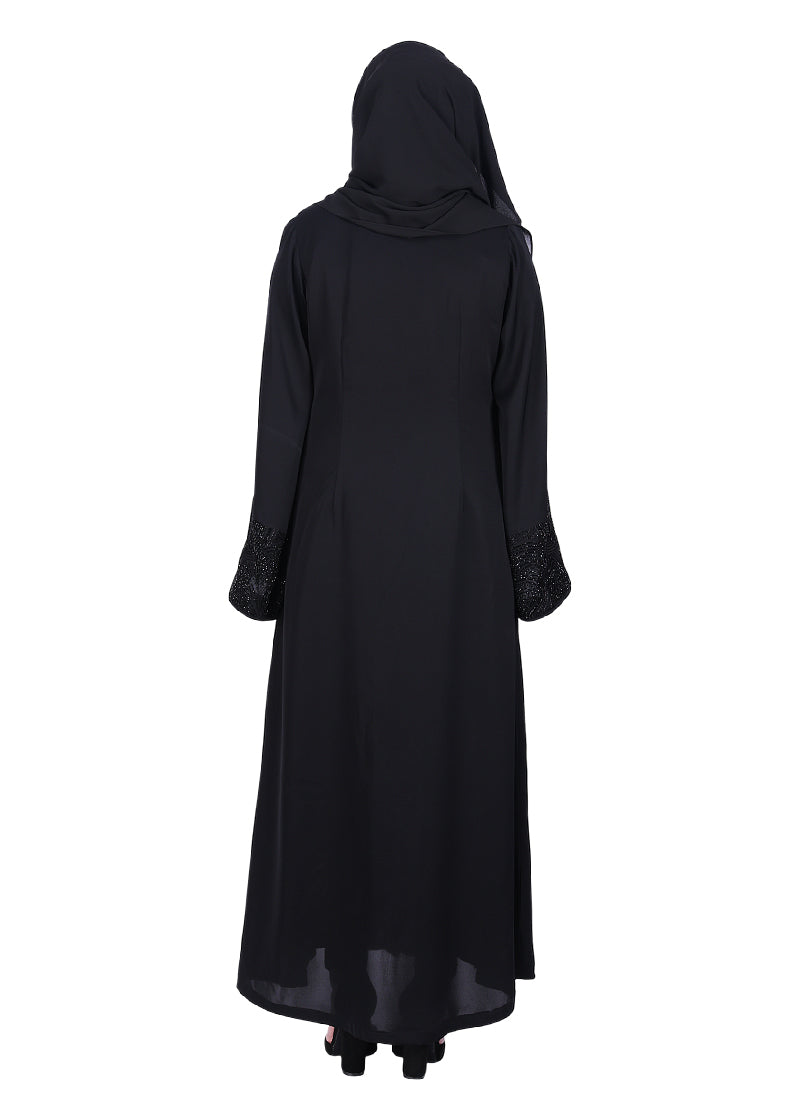BeingMuslims Abaya with Rich on Embroidery on Sleeves Black