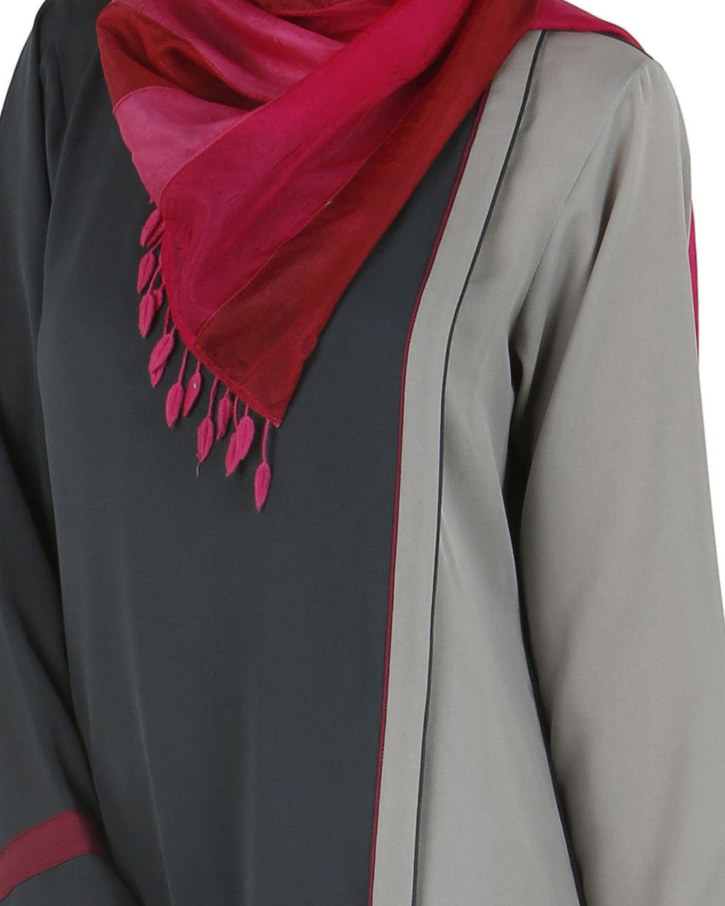 Stylish overlapped panel Abaya Grey