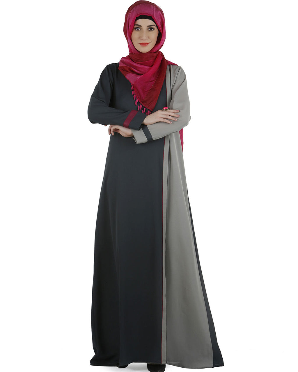 Stylish overlapped panel Abaya Grey